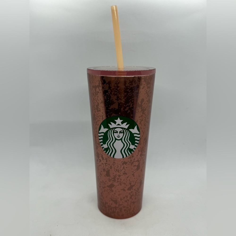 Starbucks Holiday 2019 Rose Gold Pink Crackled Stainless Tumbler Straw Cup